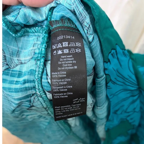 Boho Flowy‎ Dress 16 Teal Floral Cottagecore Romantic Tiered Belted Coastal Chic - Image 4
