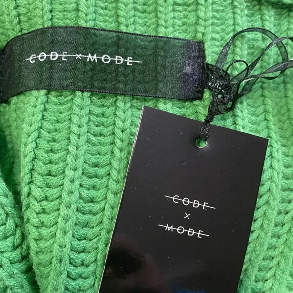 Code X Mode Cardigan Sweater S Chunky Knit Green Open Oversized‎ New - Image 7