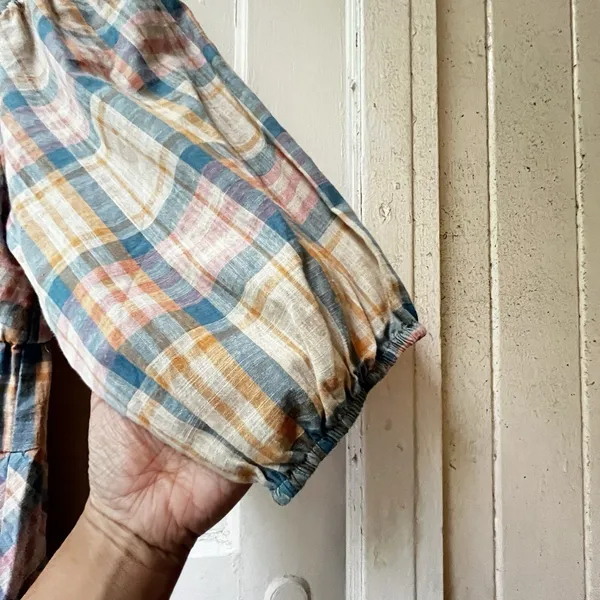 Anthropologie Drew Babydoll Dress S Plaid Prairie Cottagecore Cotton Boho Barn - Image 6