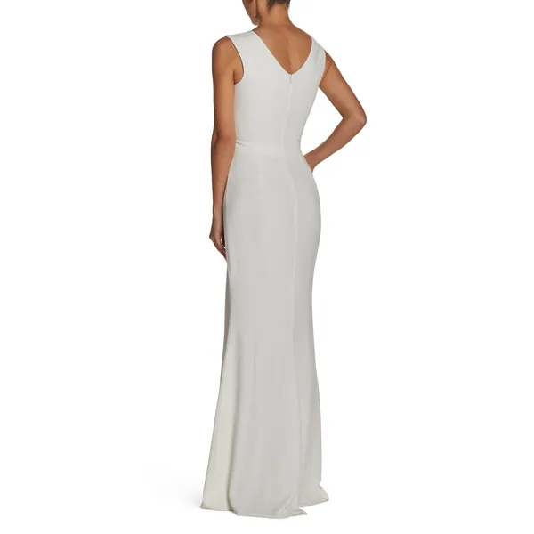 Dress The Population Sandra White Crepe Plunge Trumpet Bridal Gown XXS - Image 2