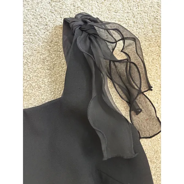 Vintage 90s Maggy L London Cocktail Dress 6 Black Ruffle Hem LBD‎ Party Prom - Image 4