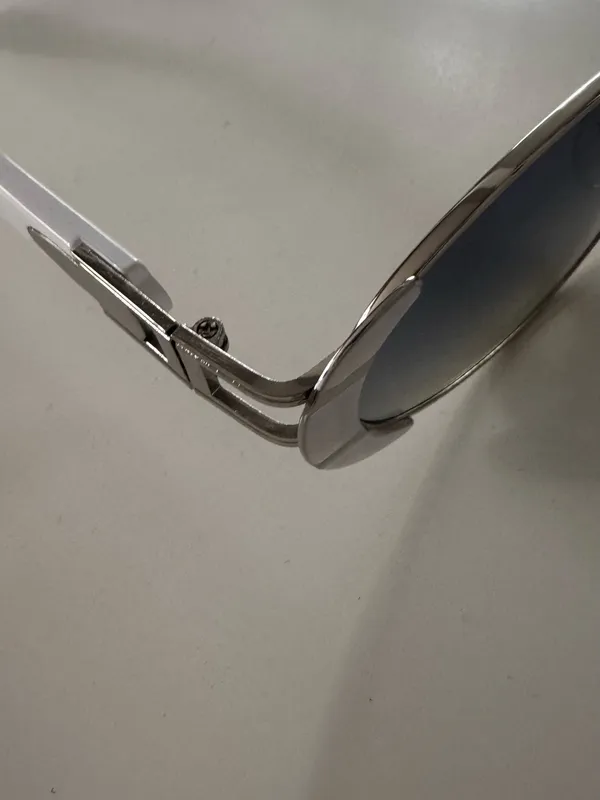 Amazon white silver oval retro Frame Gradient Blue  Sunglasses - Image 3