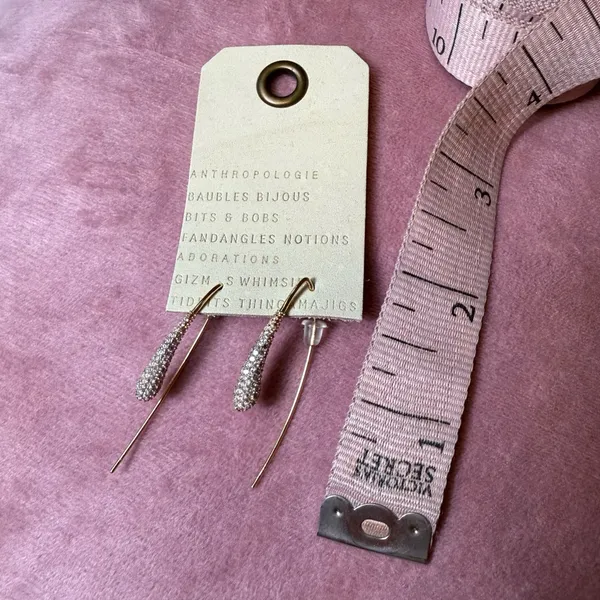 Anthropologie Gold Pave Rhinestone Teardrop Threader Earrings NWT - Image 3