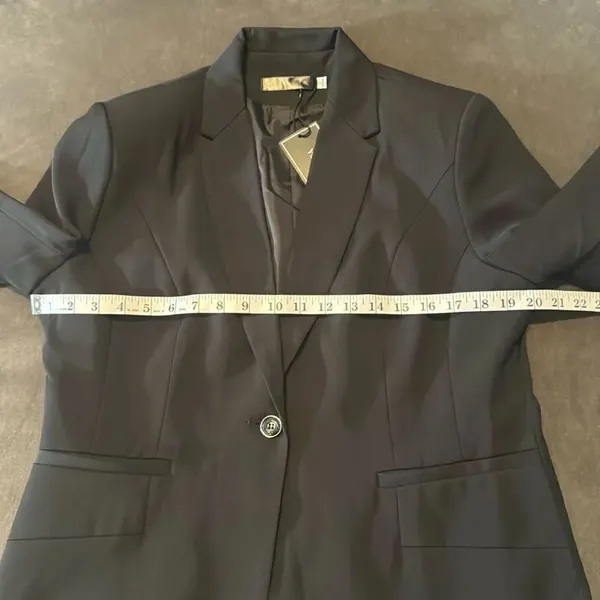 Women’s Black 2 Piece Pant Suit One Button Formal Office Wedding Size L NWT - Image 9