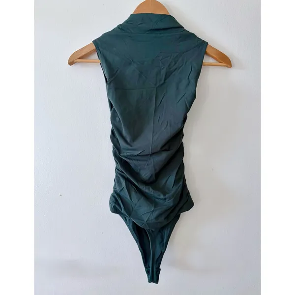ARITZIA Contour Cowl Neck Teal Green Ruched Sleeveless Bodysuit Womens XS - Image 2