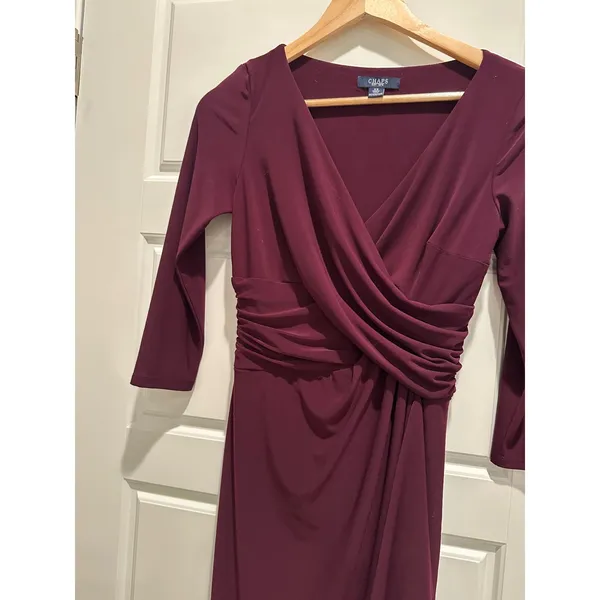 Chaps Womens XS Purple‎ Faux Wrap Ruched Sheath Dress 3/4 Sleeve V-Neck - Image 5