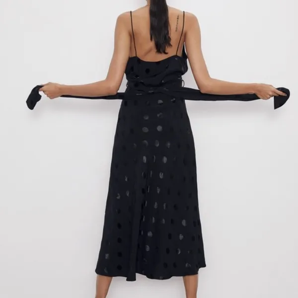 Zara Black Polka Dot Midi Slip Dress - Image 4