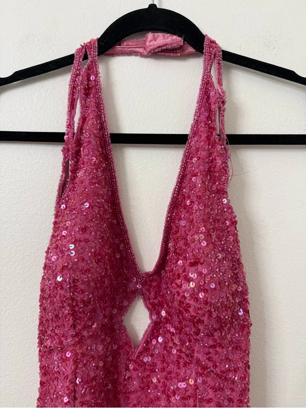 {M} Scala Fuchsia Sequin Halter Gown - Image 2