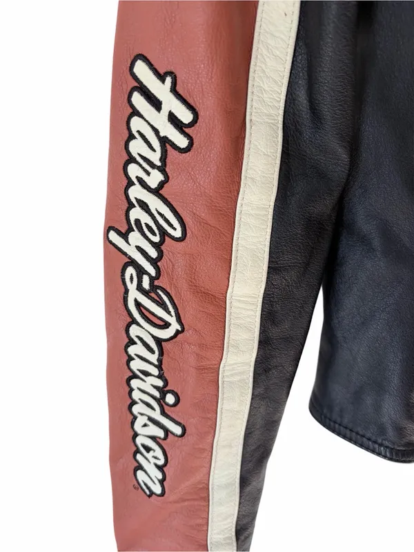 Harley Davidson Vintage Cruiser Leather Jacket size XS Black Cream Orange - Image 3