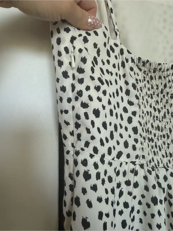 Francesca's Cream and Black Polka Dot Tie-Shoulder Sundress - Image 9