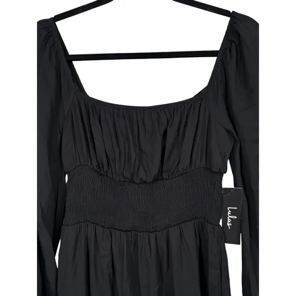 NWT‎ Lulus Long Sleeve Smocked Waist Midi Dress Black Size XS Babydoll Milkmaid - Image 6