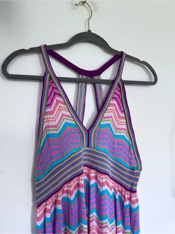 NWT Macbeth Collection Knit‎ Chevron Stripe Open Back V Neck Tank Midi Dress Med - Image 3
