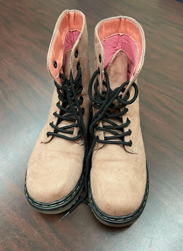 Charles Albert Blush Pink Velvet Combat Boots - Image 2
