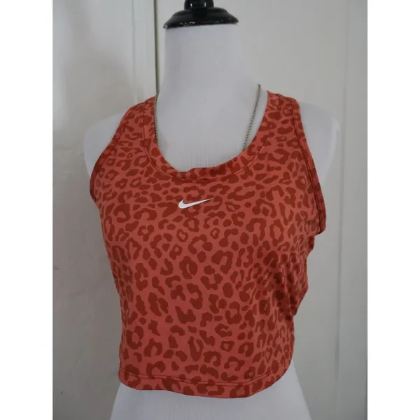 womens Nike Dri-FIT Animal Print Cropped Training Tank Scoop Neck Orange S - Image 3