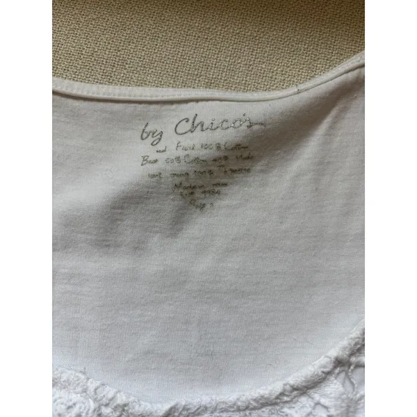 Chico's Tank Top Size 3 White Lace Sequin Chevron‎ Sleeveless Boho Scoop Neck - Image 2