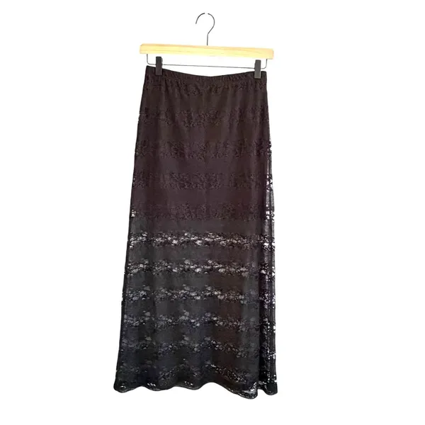 Lily White Vintage Whimsigoth Black Sheer Lace Maxi Skirt Size S Fairy Grunge Dark Coquette - Image 2