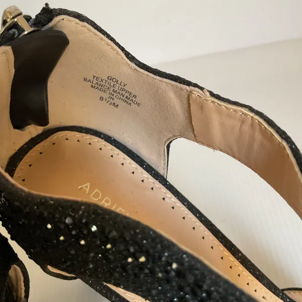 Adrienne Vittadini Black Glitter Heels Women Size 8.5 Strappy Open Toe Party - Image 6
