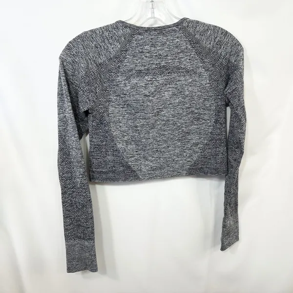 Seamless Workout‎ Set Gray Activewear Long Sleeve Crop Top Leggings TikTok 779 - Image 12