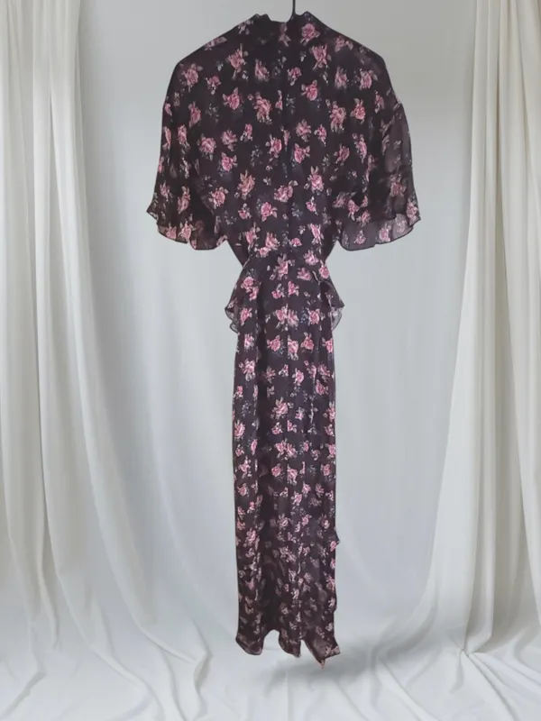 AFRM Vintage Victorian Ruffle Maxi Dress High Neck Slit Medium - Image 4