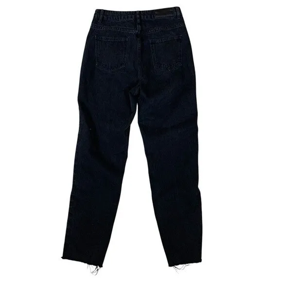 Nasty Gal Black High Rise Mom Jeans Raw‎ Hem Contrast Stitching 6 - Image 4