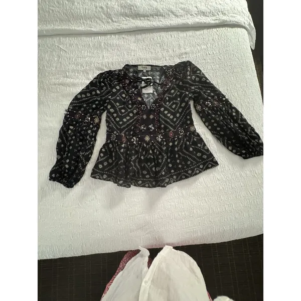 Sea New York Maja Top Cotton Size XS Boho Peplum Embellished - Image 4