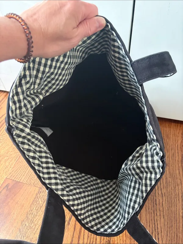 Lands' End Black & White Plaid Check Canvas Tote Bag - Image 4