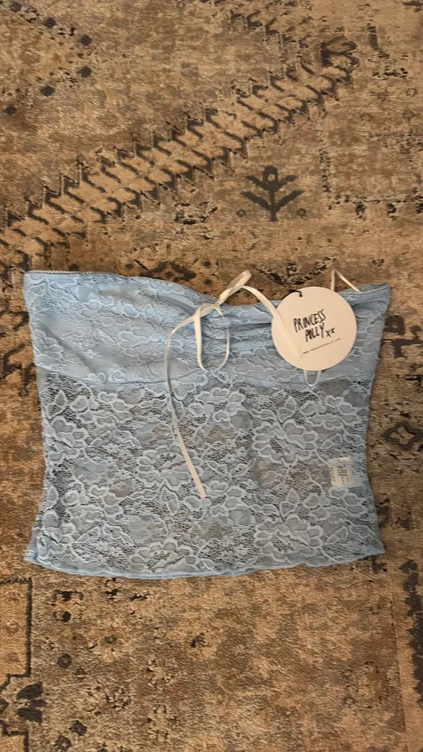 Princess Polly Winnick Strapless Lace Top Blue - Image 2