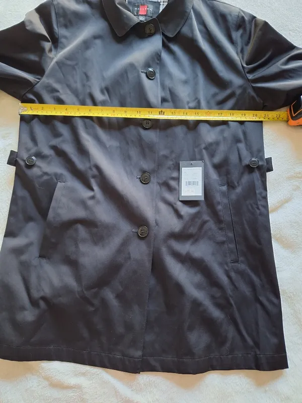 NWOT Gallery Black Single Breasted Rain Coat Jacket Size L Plaid Lining - Image 2