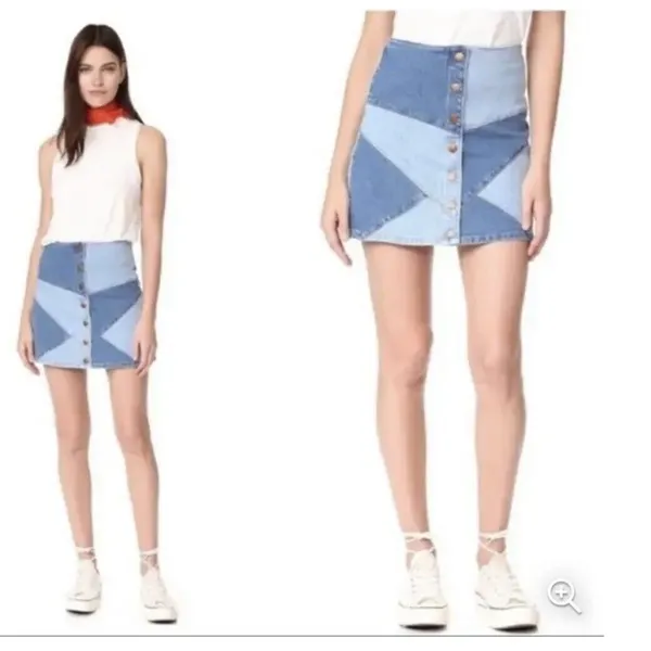 Madewell patchwork denim mini skirt, size 28 Festival Boho Hippie Streetwear Y2K - Image 6