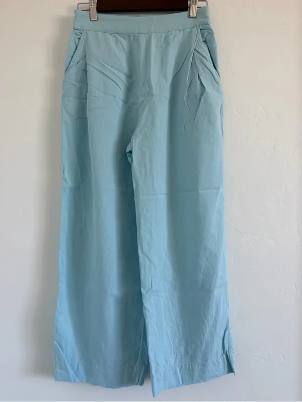 Madewell Pull-On Straight Crop Pants Size 2 Blue Heron Linen Blend N0954 - Image 2