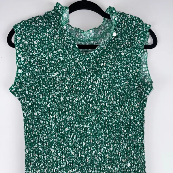 SHEIN Curve 2XL Green Floral‎ Smocked Mock Neck Sleeveless Midi Dress Ruffle Hem - Image 5