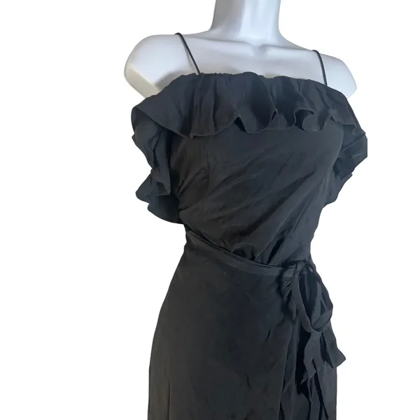 & Other Stories Black Ruffle Spaghetti Strap Asymmetrical Midi Dress Size 8 - Image 3