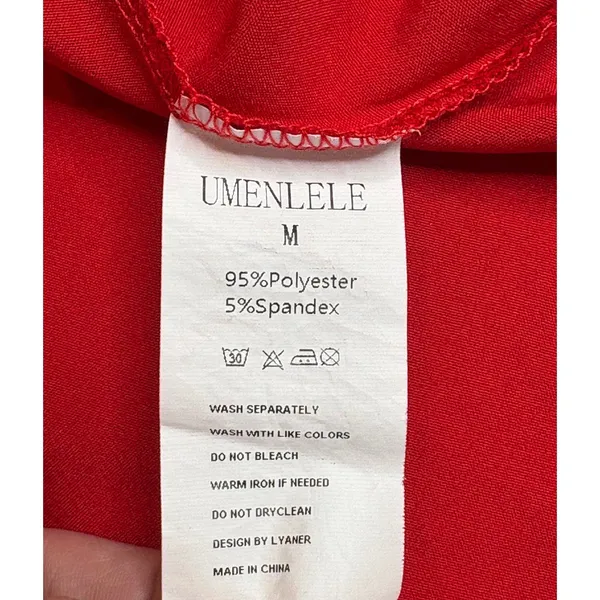 UMENLELE Red Long Sleeve Ruched V Neck‎ Mini Dress Women's Size Medium - Image 7