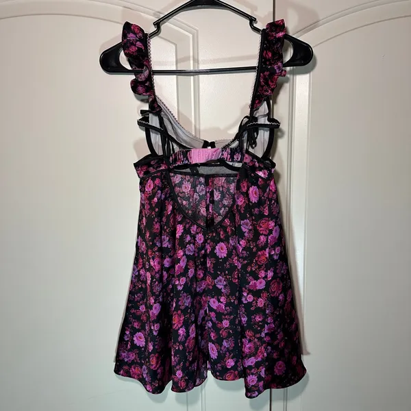 For Love & Lemons Lola Babydoll Floral Mini Dress‎ Black Pink Lingerie Bra Top S - Image 3