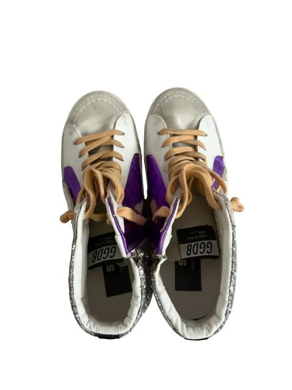 GOLDEN GOOSE Women’s Slide Purple Silver Hi Top Sneakers Size 39 / US 9 - Image 11