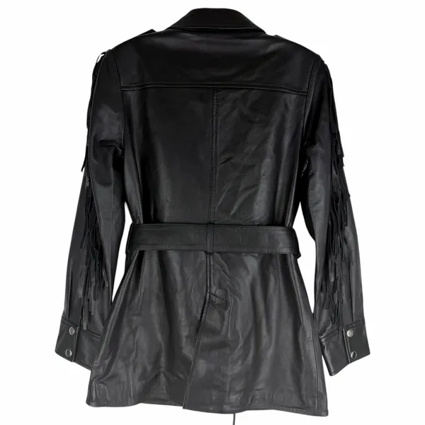 Walter Baker Linda Fringe Belted Lamb Leather Jacket Black Size S - Image 8