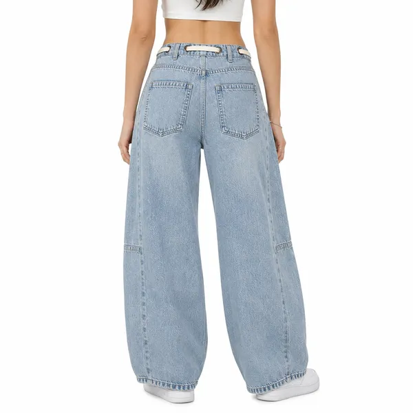 Forever 21 Barrel Jeans Size 25 Light Wash Lace Up Waist Y2K Denim NWT - Image 2
