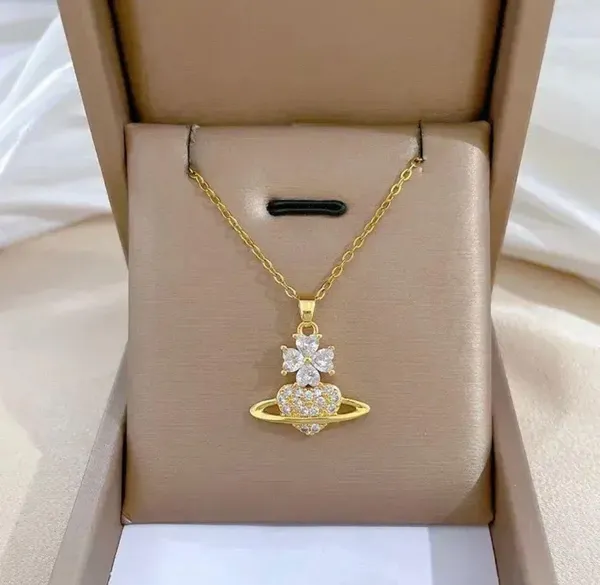 18K Gold Plated Flower Planet Light Luxury Temperament Gorgeous Full Diamond Necklace - Image 5