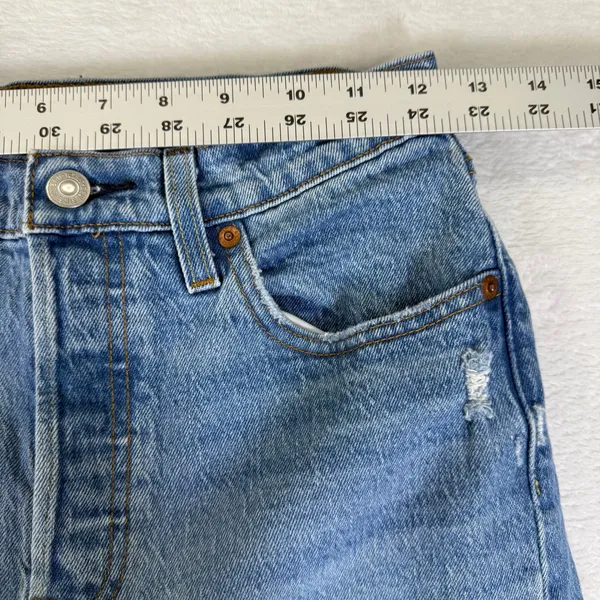 Levis 501 Original Fit Jeans Light Wash Distress High Rise Straight Leg Denim 25 - Image 3