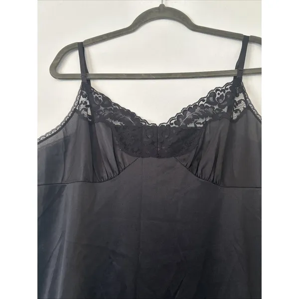 Vintage Black Lace Trim Full Slip Dress Sleeveless Mid Length Lingerie Nightgown - Image 2