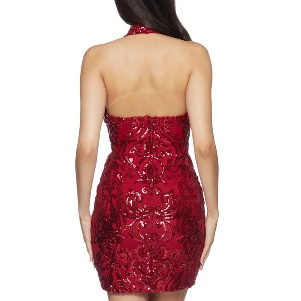 NEW B. Darlin Juniors Halter Sequin Bodycon Mini Dress 8KJT909 Red 7/8 - Image 4