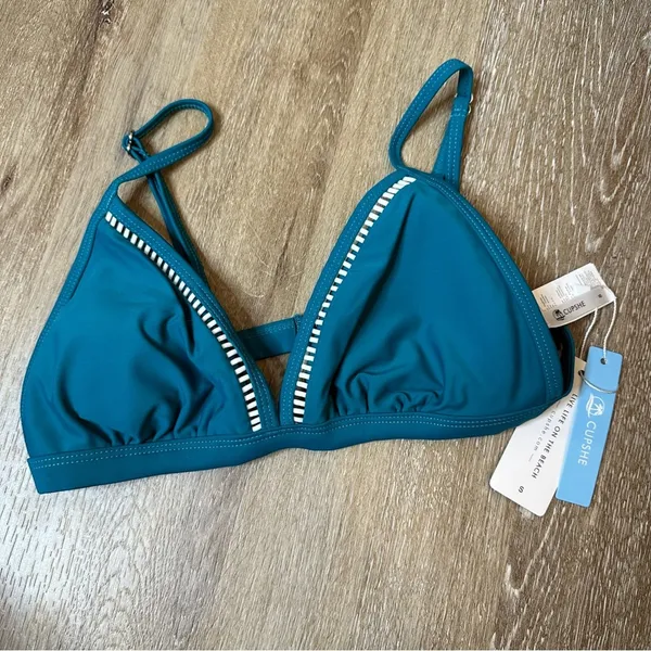 NWT Cupshe Teal Triangle Bikini Top Bathing Suit Small‎ - Image 2