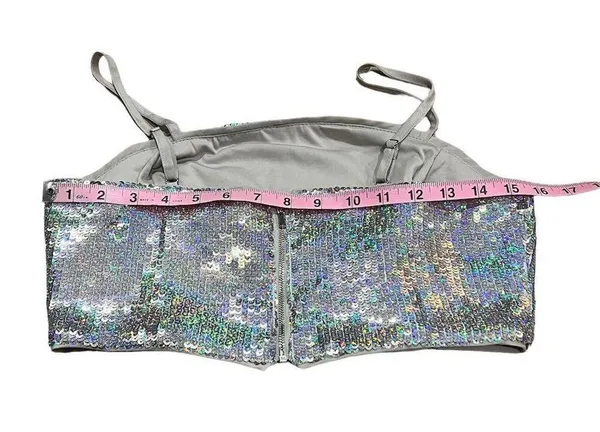 GB Women's Silver Sequin Bandeau Camisole Top Size M Party Sparkly - Image 4