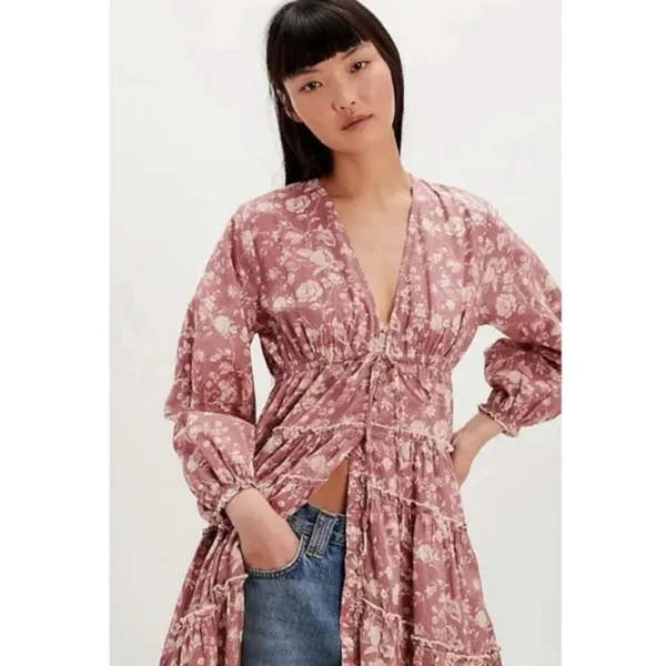 Free People Ethereal Dainty Cottage Pappiet Midi Dress Rose Maxi Top Large - Image 7