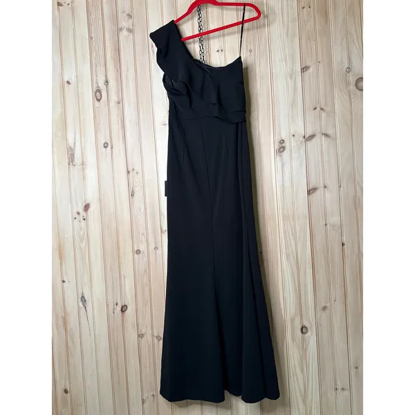 NWT Lulus Grand Beauty Black Ruffled One-Shoulder Mermaid Maxi Dress Goth Size S - Image 6