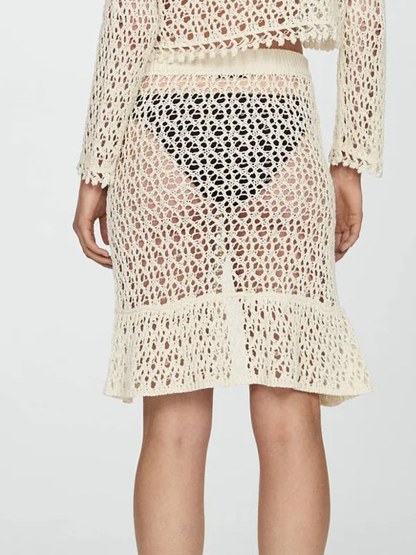 Mango MNG - NWT Ivory off white cream knit Crochet Cover-Up Skirt Swim - Image 5