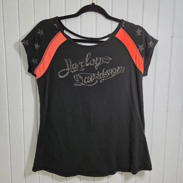 Harley Davidson Cross Back Graphic Cap Sleeve Tshirt‎ Black Size L - Image 2