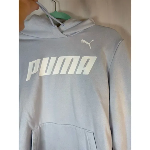 PUMA Essentials Logo Pullover Hoodie Women’s M Light Blue Fleece Lined - Image 4