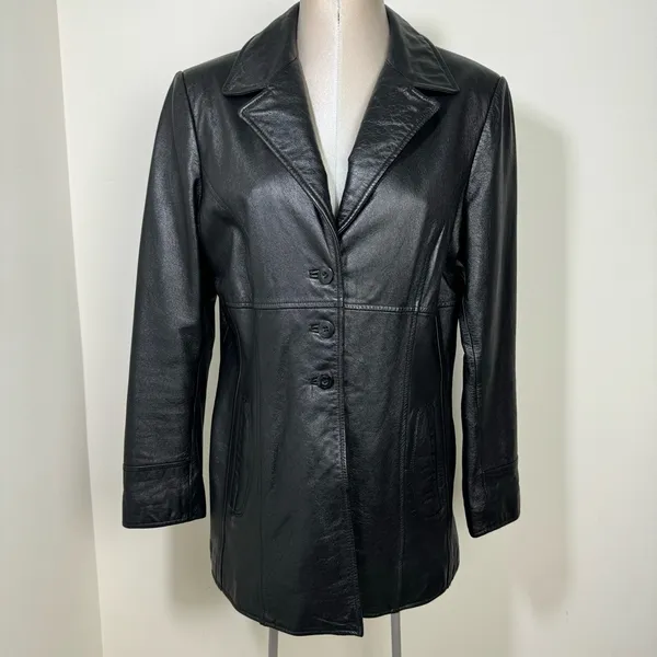 Wilson's Leather MAXIMA Genuine Leather Jacket Mid Length 90s Y2K Size Large Black - Image 8