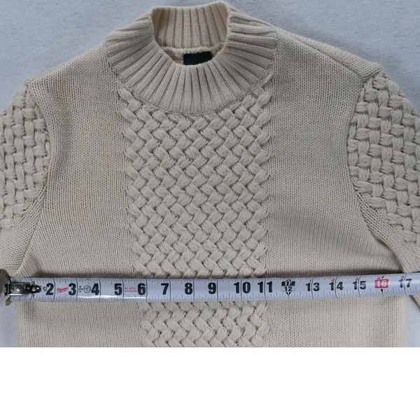 Geiger Cream Wool Cable Knit Mock Neck Sweater Basketweave White Austrian - Image 6
